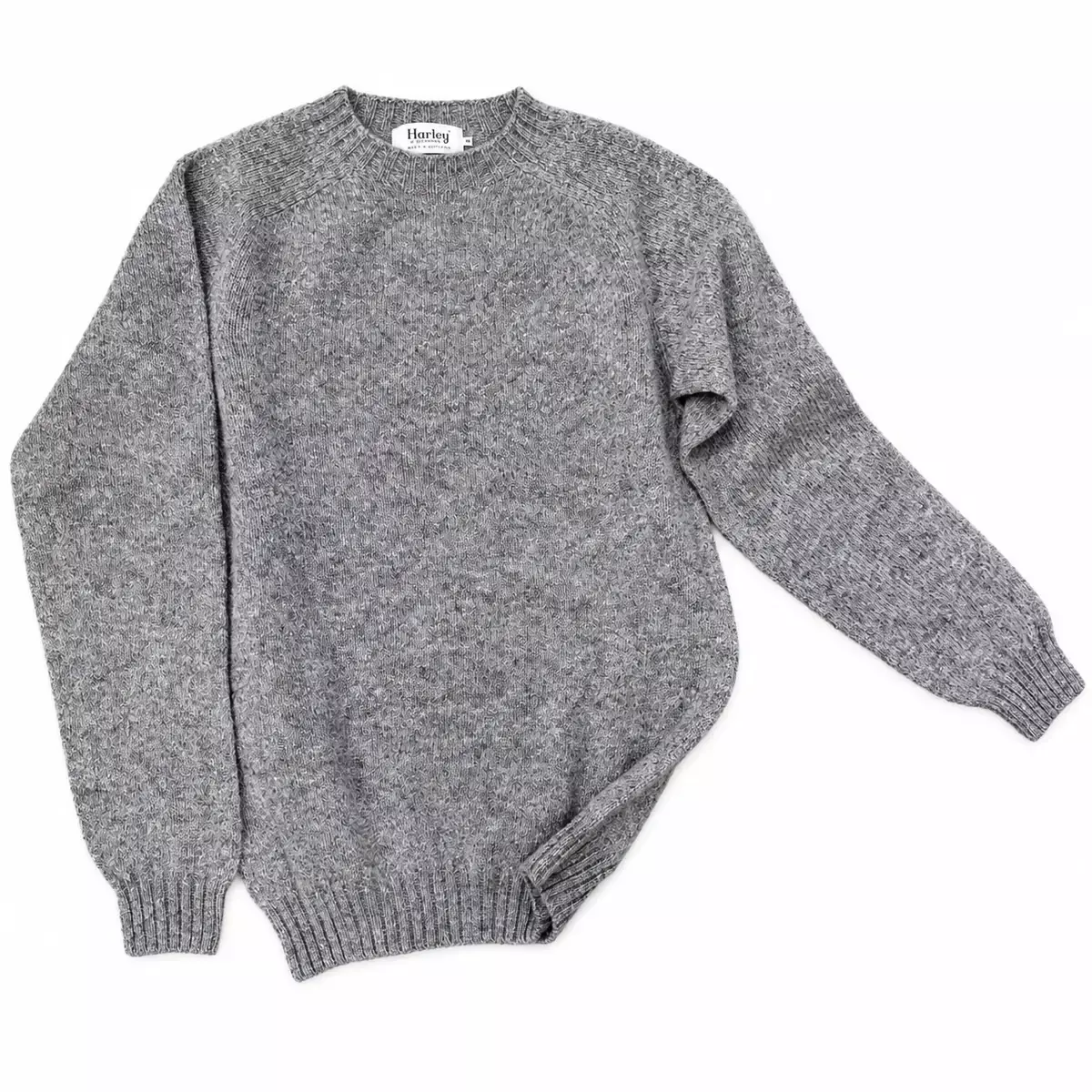 Harley of Scotland Wollpullover Grau meliert Gesamtansicht mit Melange-Struktur